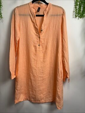Lightweight Linen Peach Tunic Top - Casual Split-Neck